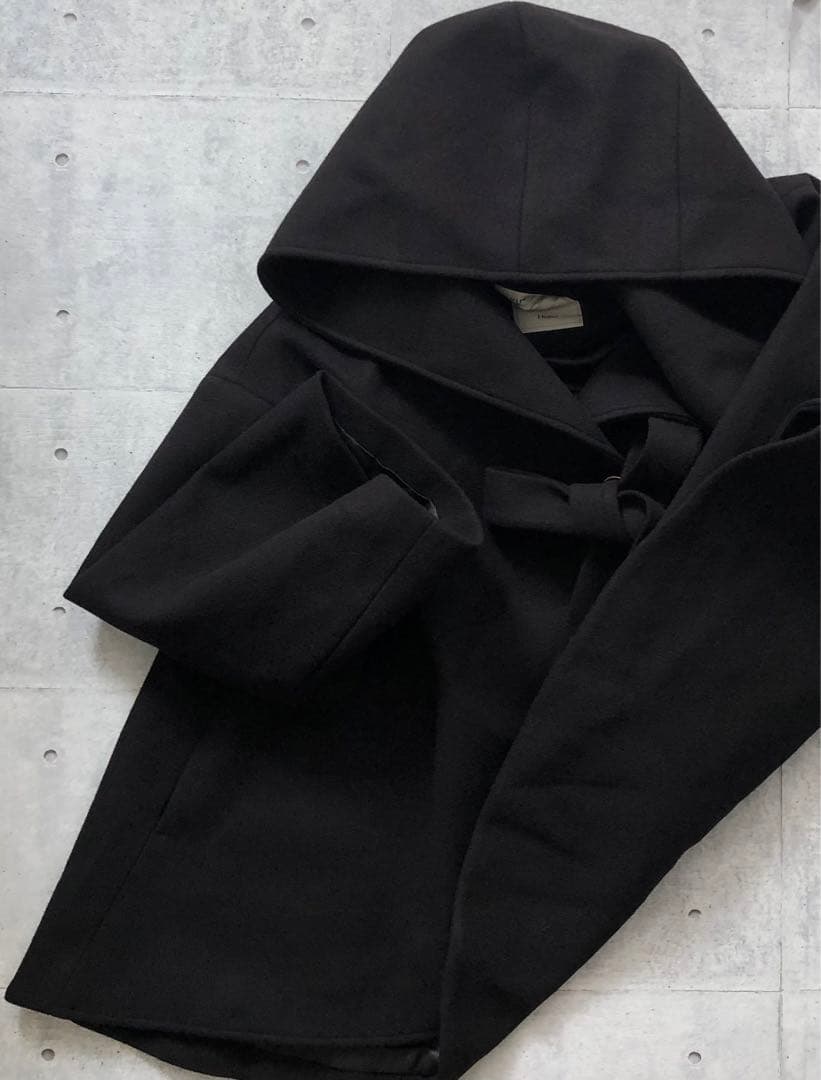 KUOSE クオセ ☆ リボンカラーコート フーディー ブラック XSサイズ