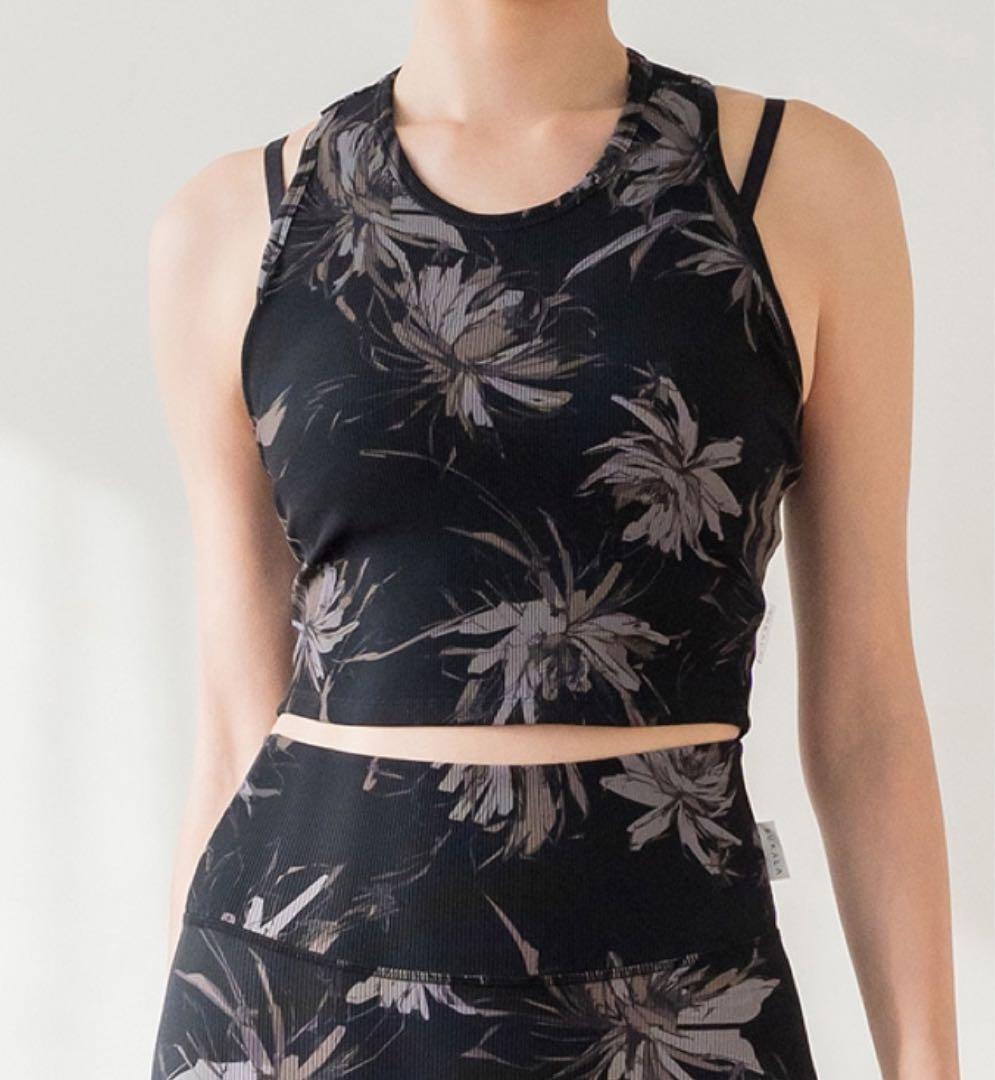 SUKALA リブBigフラワープリントショートタンクトップ ブラックM
