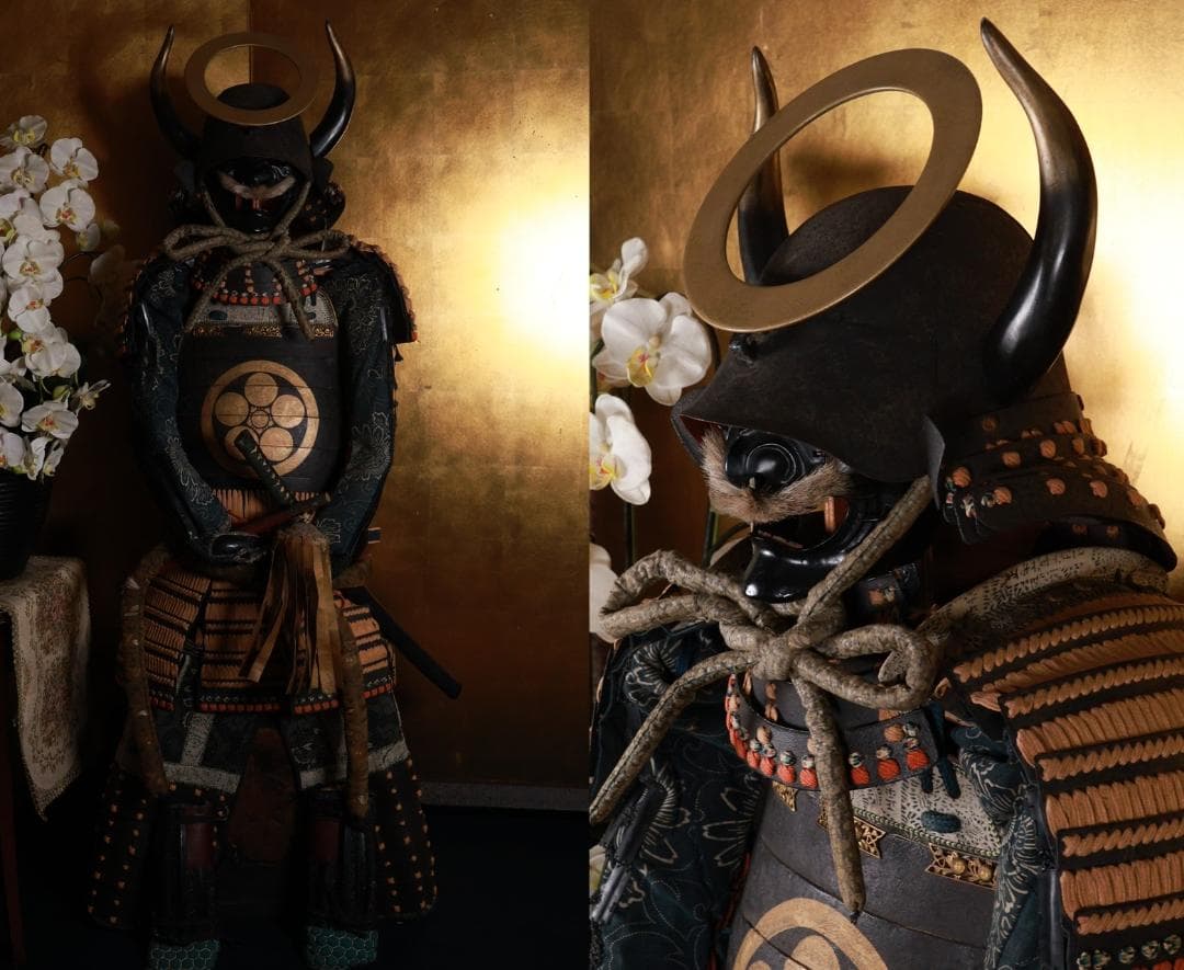 BE833　時代武具　日輪前立　鎧　甲冑一式　兜　五曜紋　鎧櫃