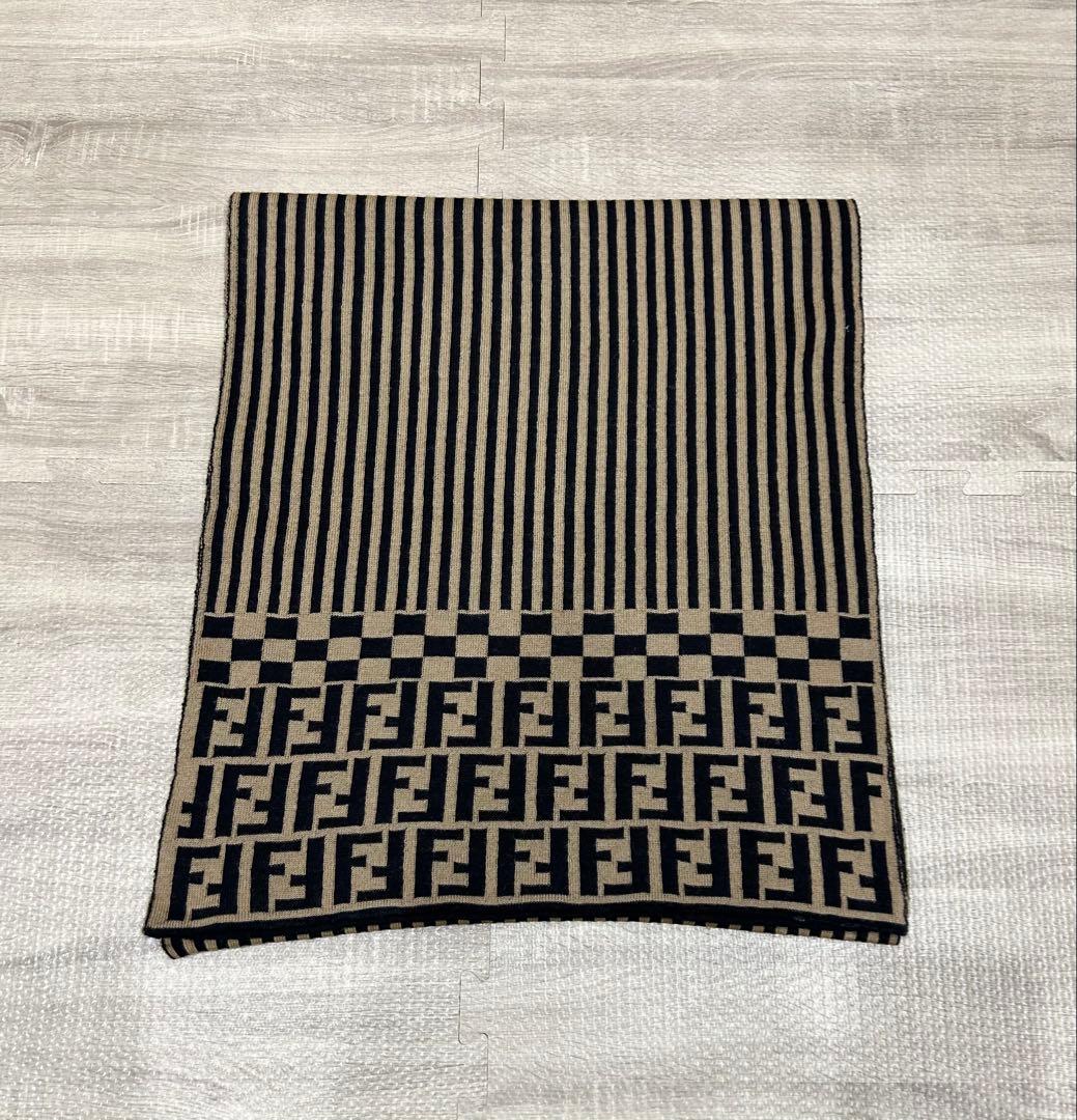FENDI フェンディ ズッカ柄 ストライプ マフラー ストール ウール100%