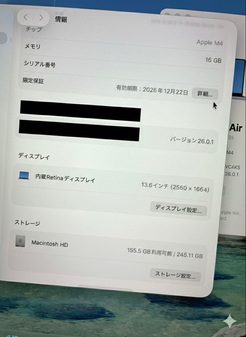 【即日発送】Apple MacBook Air M4 256GB 箱有り