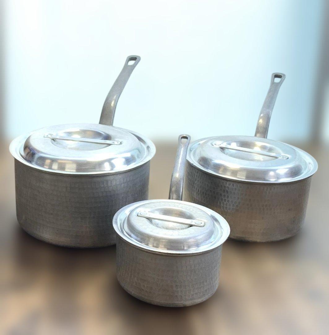 アカオアルミ DON 片手鍋 3点セット直径24・21・15㎝ 蓋付き ➁