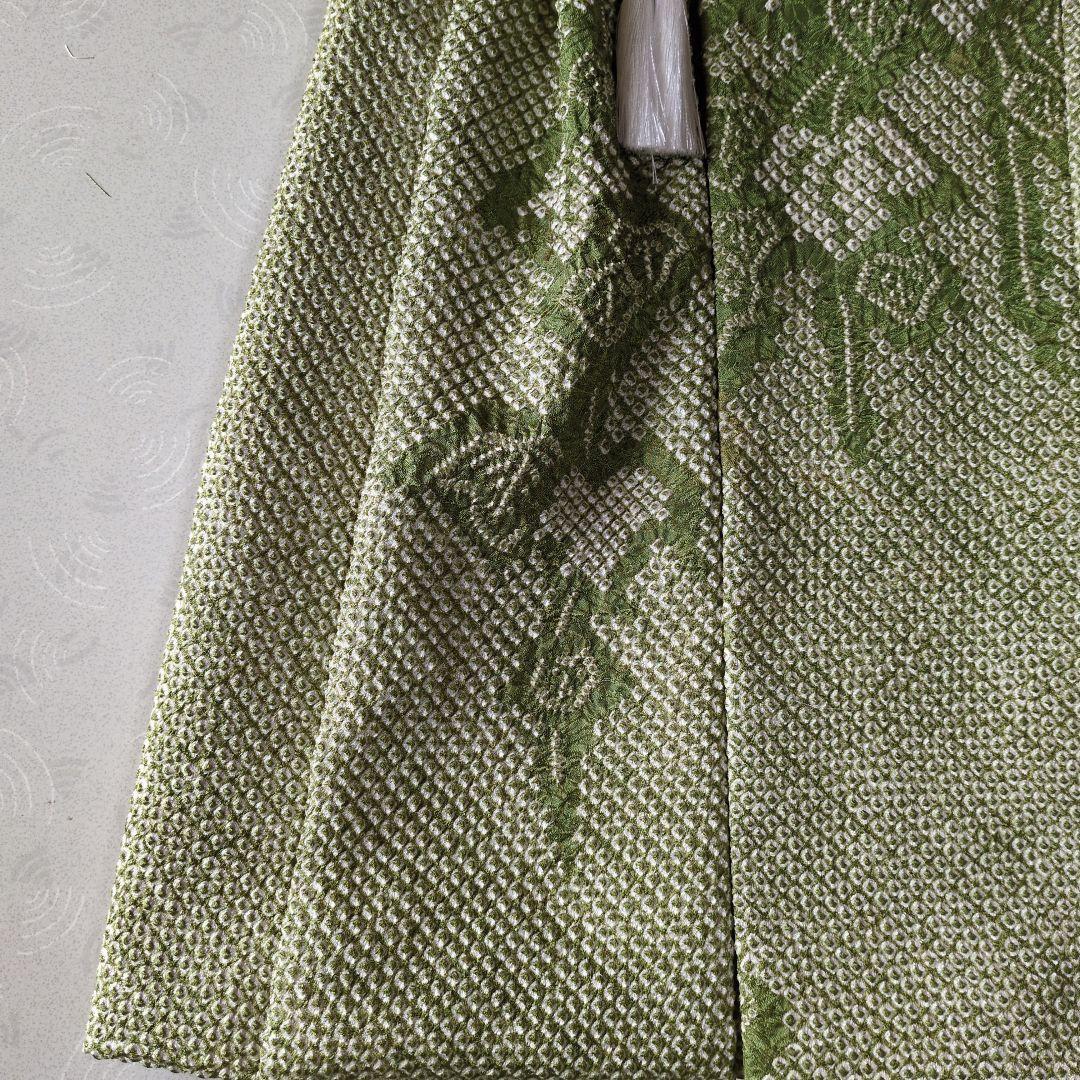 七五三３歳正絹総絞り手縫いの被布(抹茶色前のみ柄入り）