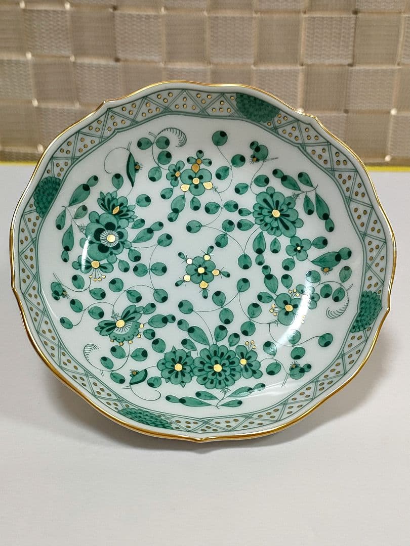 ●5151#0115　マイセン/GERMANYインドの華リッチグリーン プレート