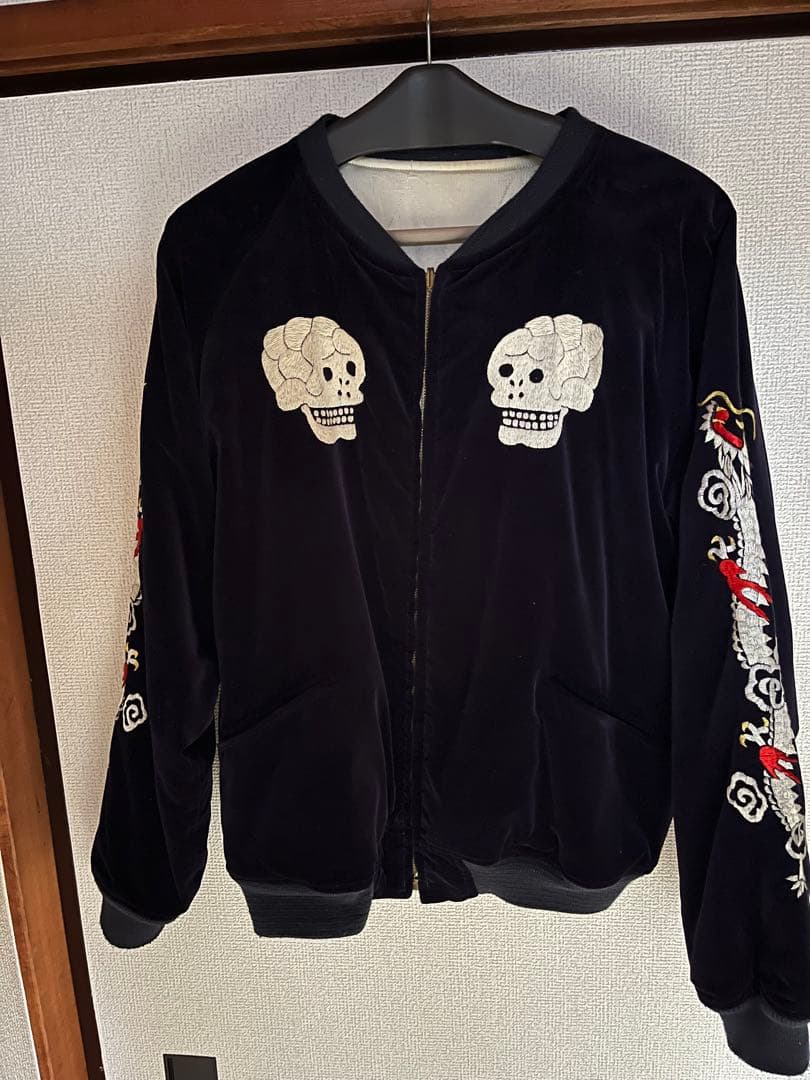 スカル刺繍 ベルベットスカジャン