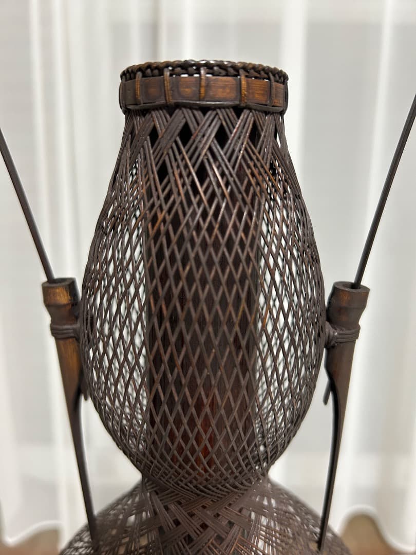船橋重郎作　瓢形 手付竹花籠 (茶道具)