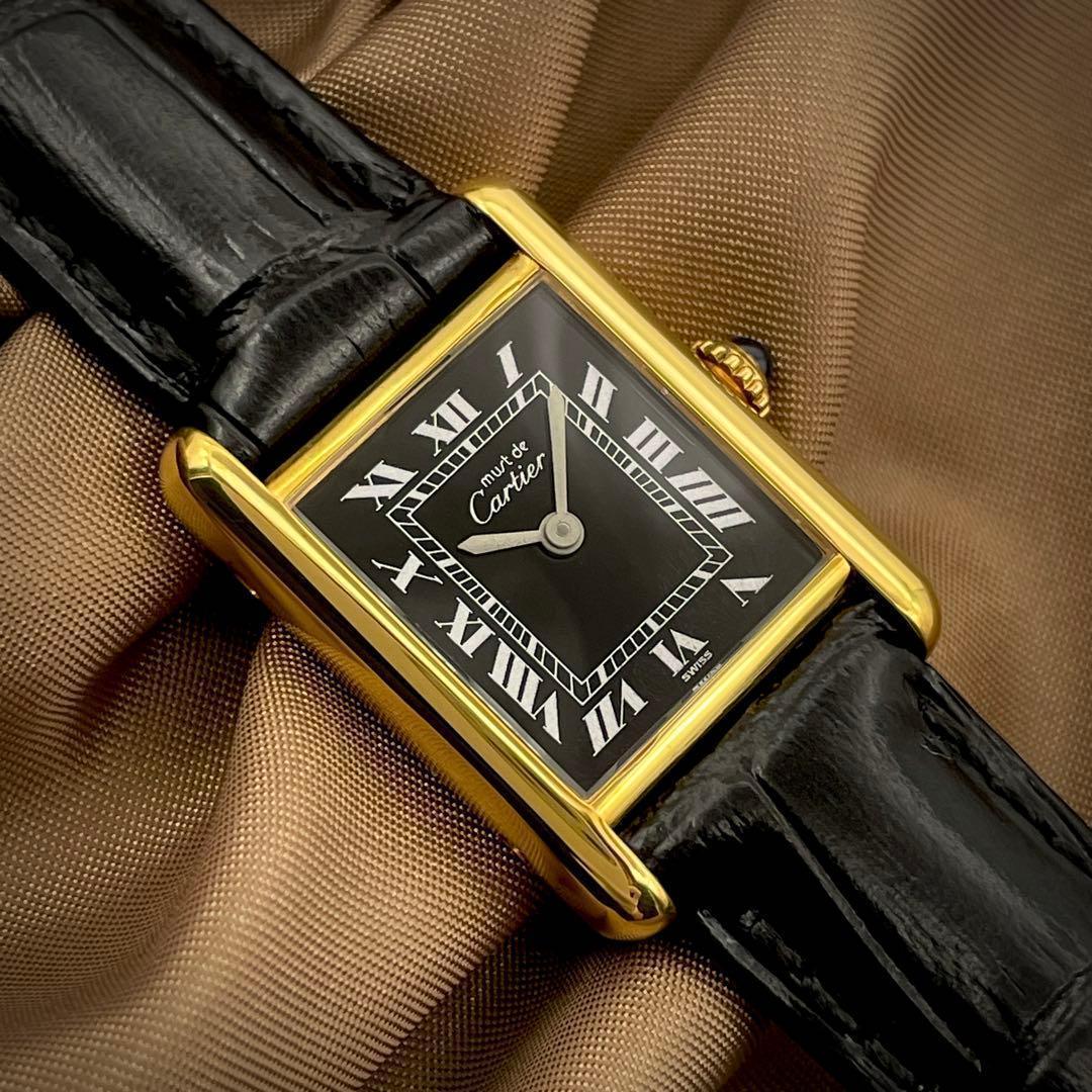 T145 カルティエ ヴェルメイユ マストタンクSM オニキスローマン 手巻き