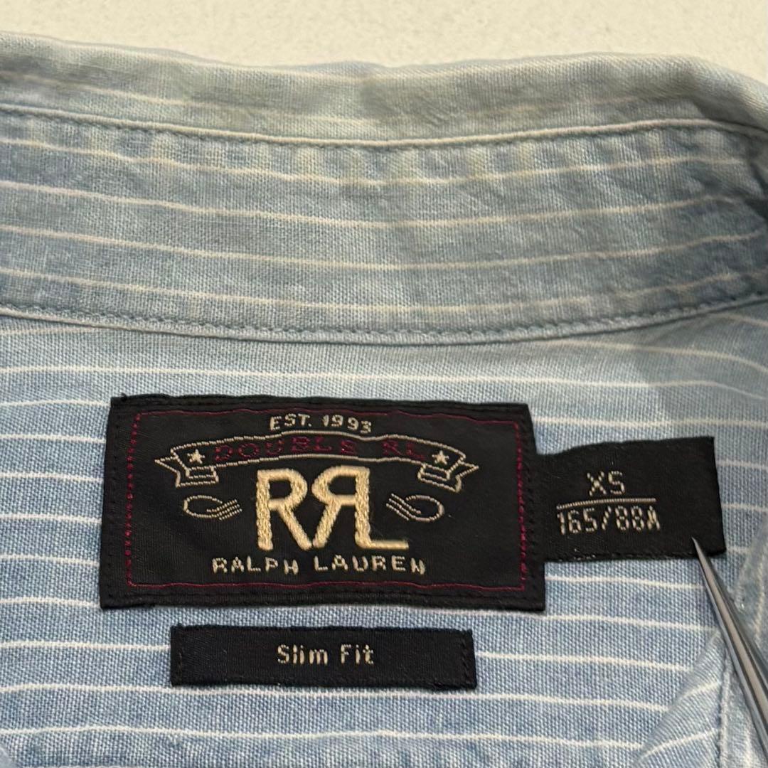RRL インディゴ ストライプ 赤耳 チンスト デニム ワーク シャツ XS