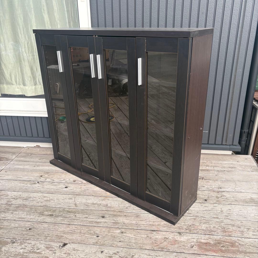 北欧レトロ 4段 スライド扉 木製ブックシェルフ 木製ラック 本棚 飾り棚