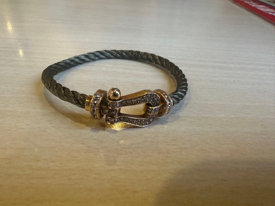 ダークグリーンロープブレスレット ゴールド留め具