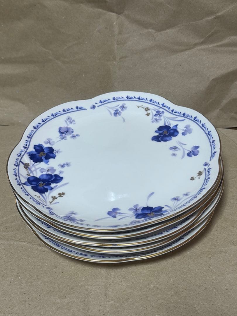 青藍HOYA陶磁器皿 5枚セット 直径20cm