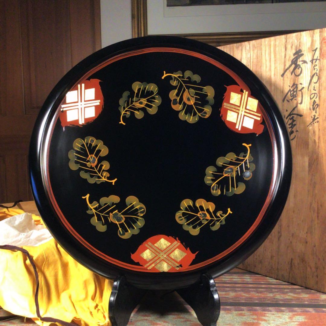 骨董　秀衡塗　翁知屋 『みち乃くの御器』　大皿　特大　皿立て付き
