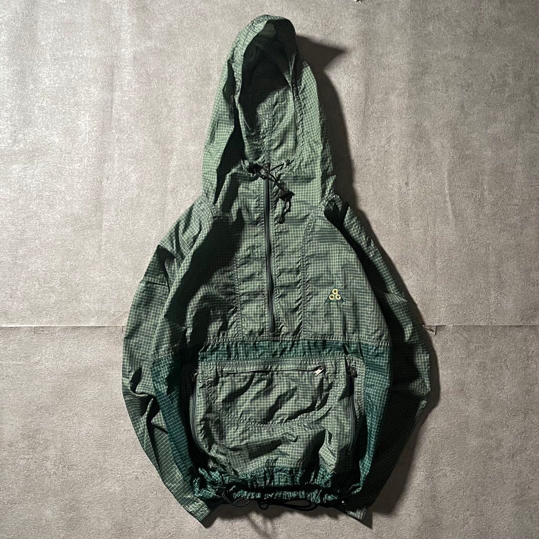 90s NIKE ACG アノラックパーカー チェック パッカブル 緑