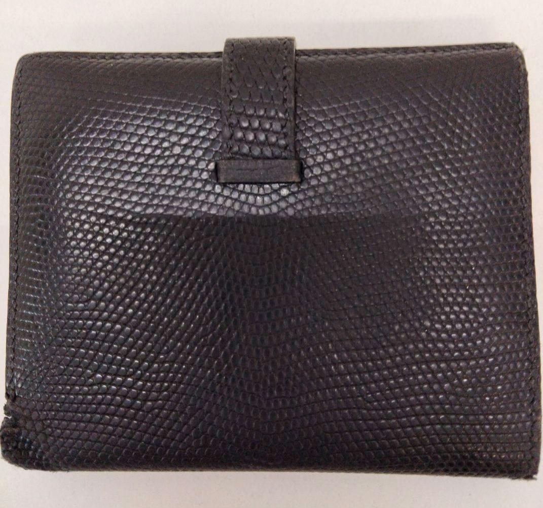 AQV42 エルメス べアンコパクト 2つ折り財布 リザード シルバー金具