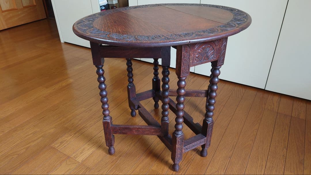 英国製アンティーク折りたたみテーブル オーク材 ゲートレッグ サイドテーブル