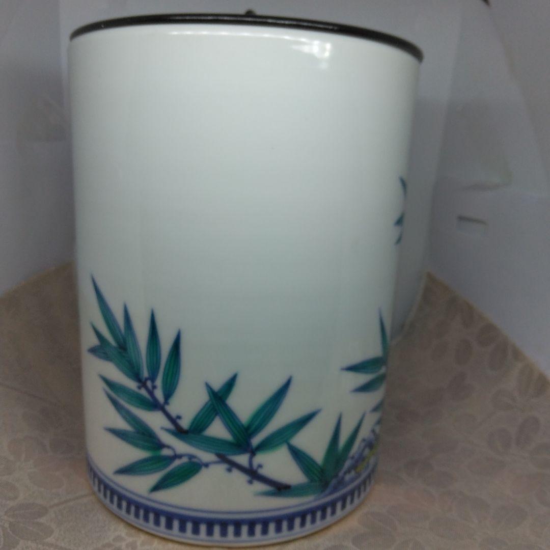 御室窯 色絵 岩竹 水指 一重口 塗蓋 共箱 茶道具