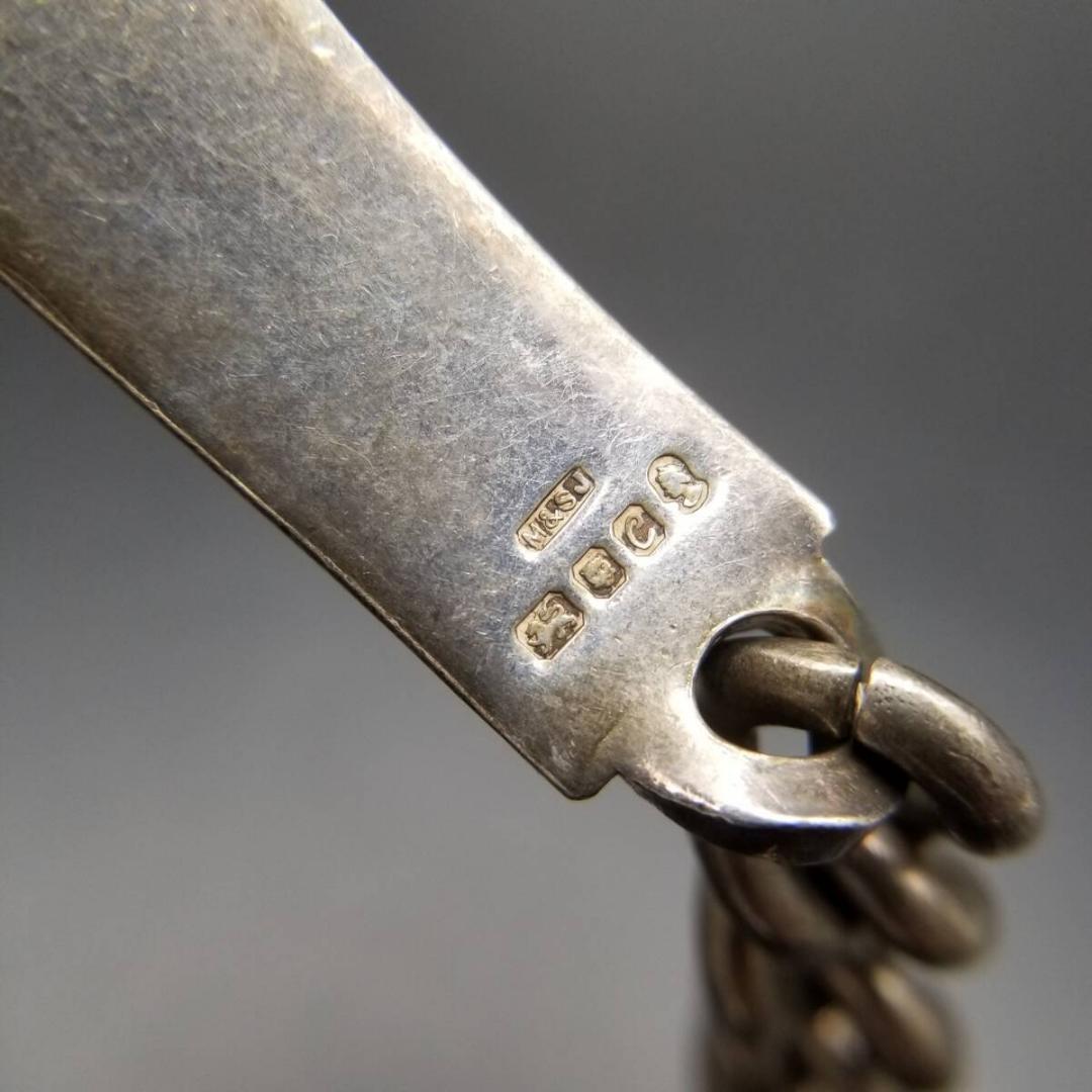 1977年 英国 ヴィンテージ IDタグ 長方形プレート 925 シルバーブレス