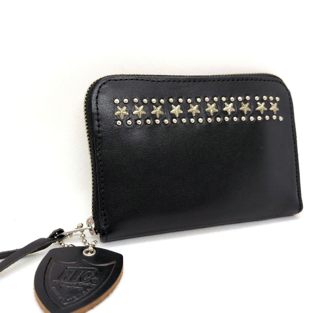 【極美品】HTC　T-2　ジッパー　ミディアムウォレット　スター　スタッズ　黒