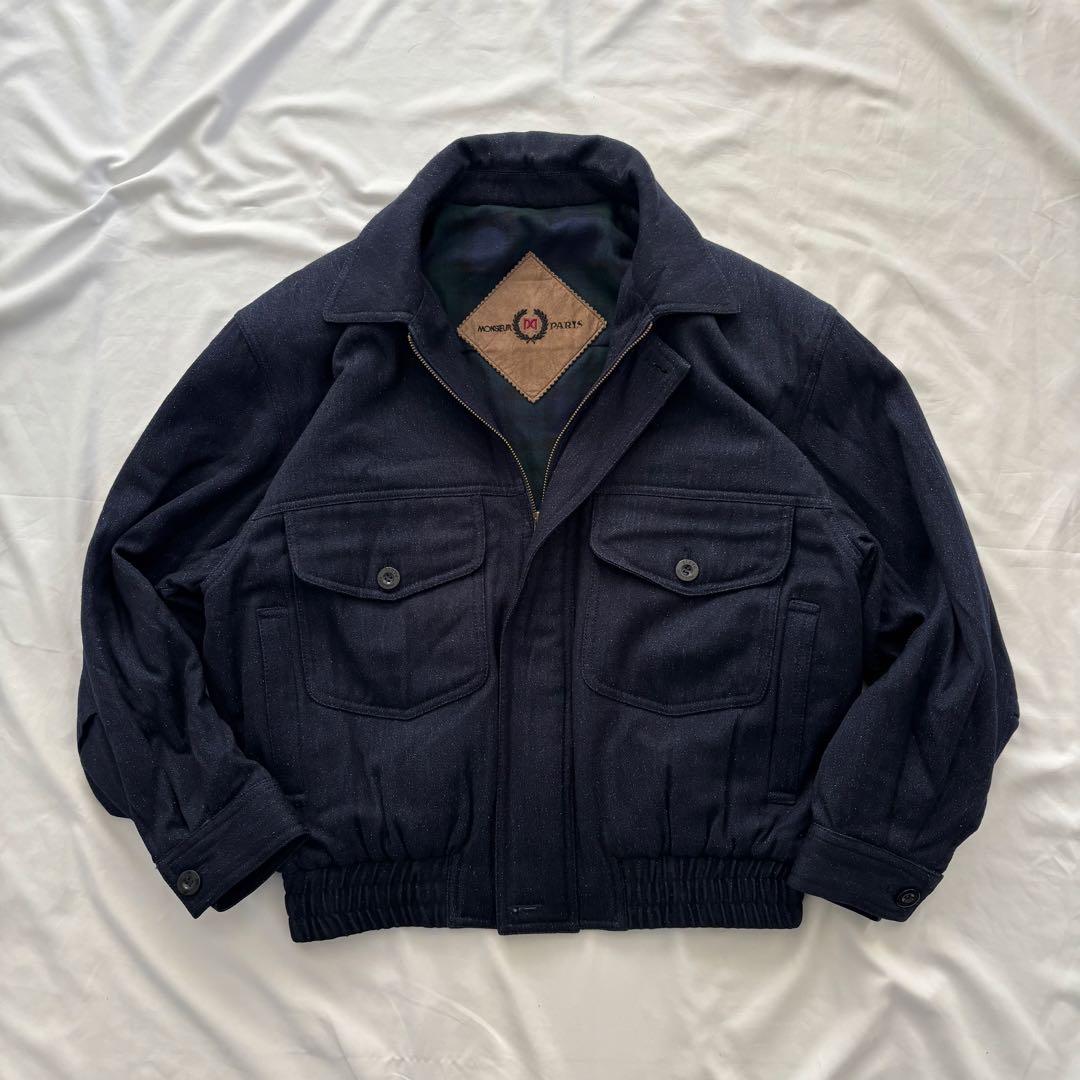 80’s vintage デニム調短丈ブルゾン ウールシルク アメカジ シティー