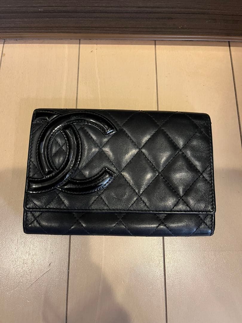 CHANEL カンボンライン　キルティング 二つ折り財布　ブラック