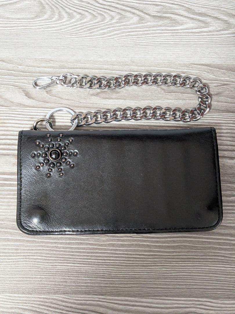 HTC スタッズ本革長財布　バイカーズウォレット　ライダースウォレットチェーン