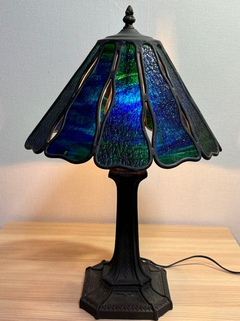 アンティーク　ステンドグラスランプ 青と緑のグラデーション