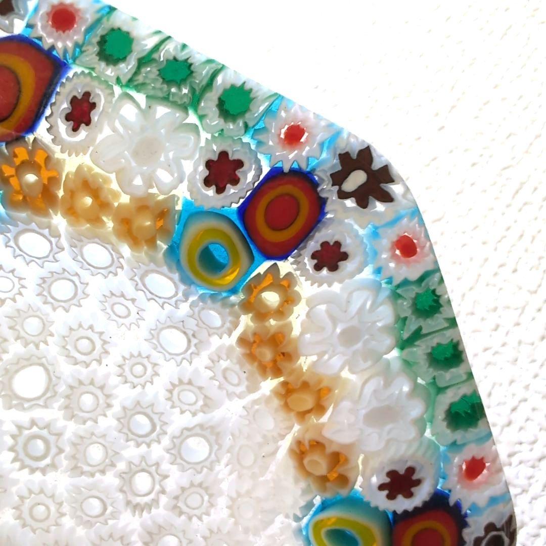 ミルフィオリ　中古　八角形 ガラス皿 多色 花模様