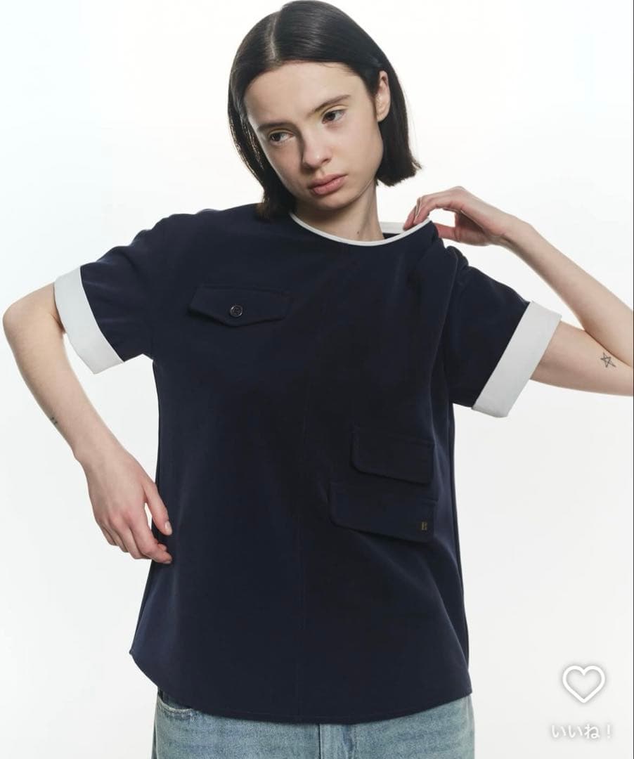 【Bibiy /ビビー】 B. AVA TOP ネイビー 半袖シャツ