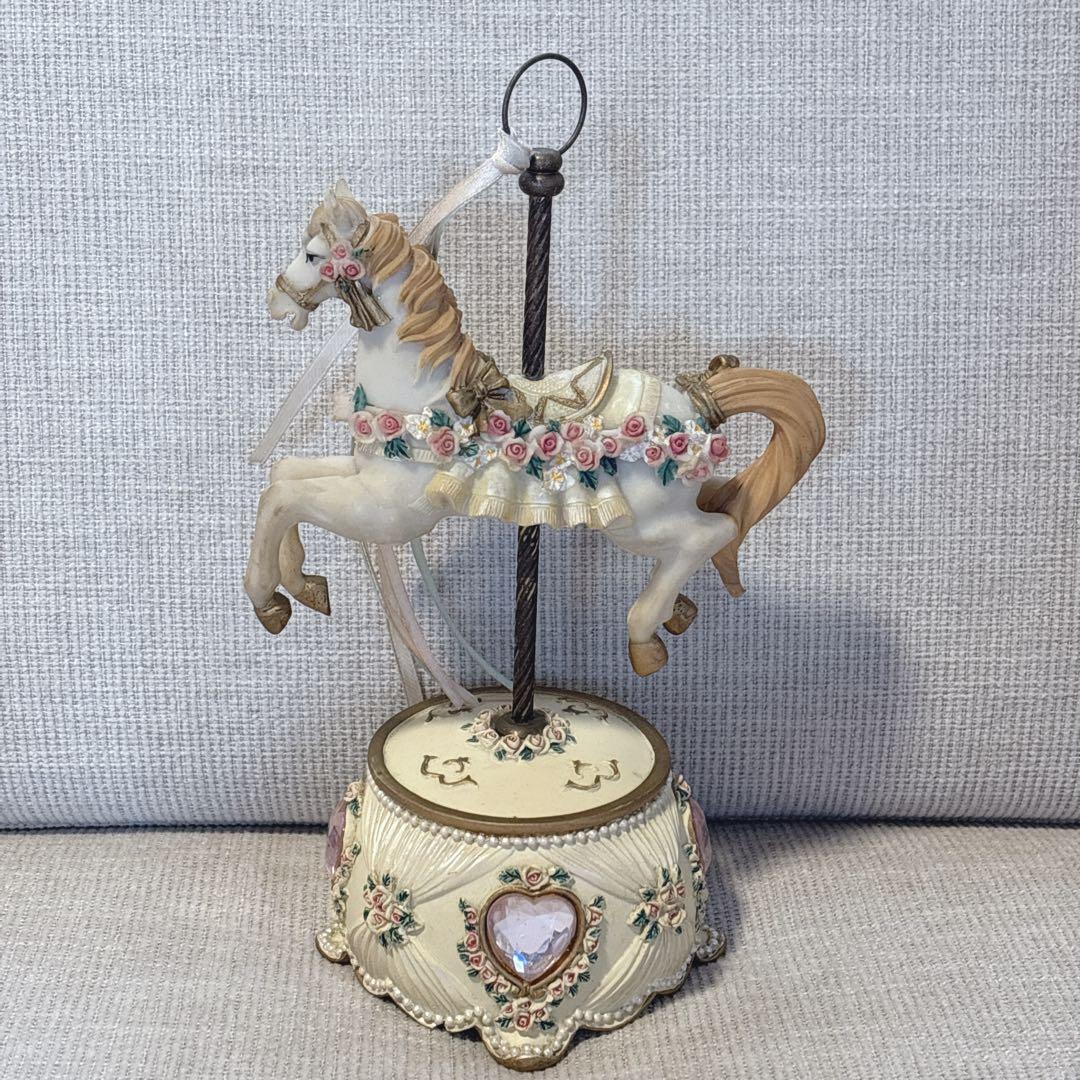 アンティーク風 白馬 メリーゴーランド オルゴール