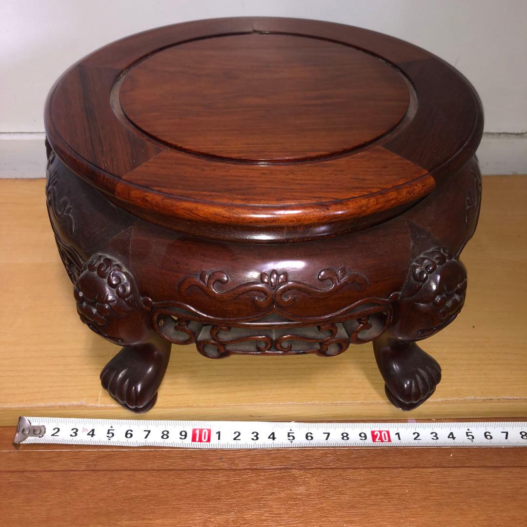 YP0807 唐木 透彫 五足 花台　紫檀 花梨 高卓 飾台 香炉台 盆栽台