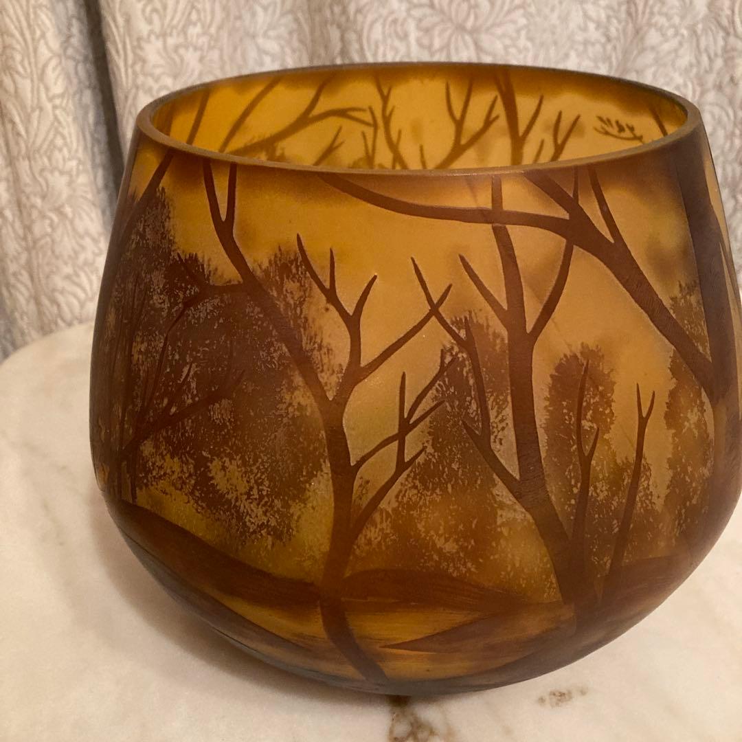 古美術柳　エミール・ガレ 湖水風景文飾壺 広口花瓶 アールヌーヴォー