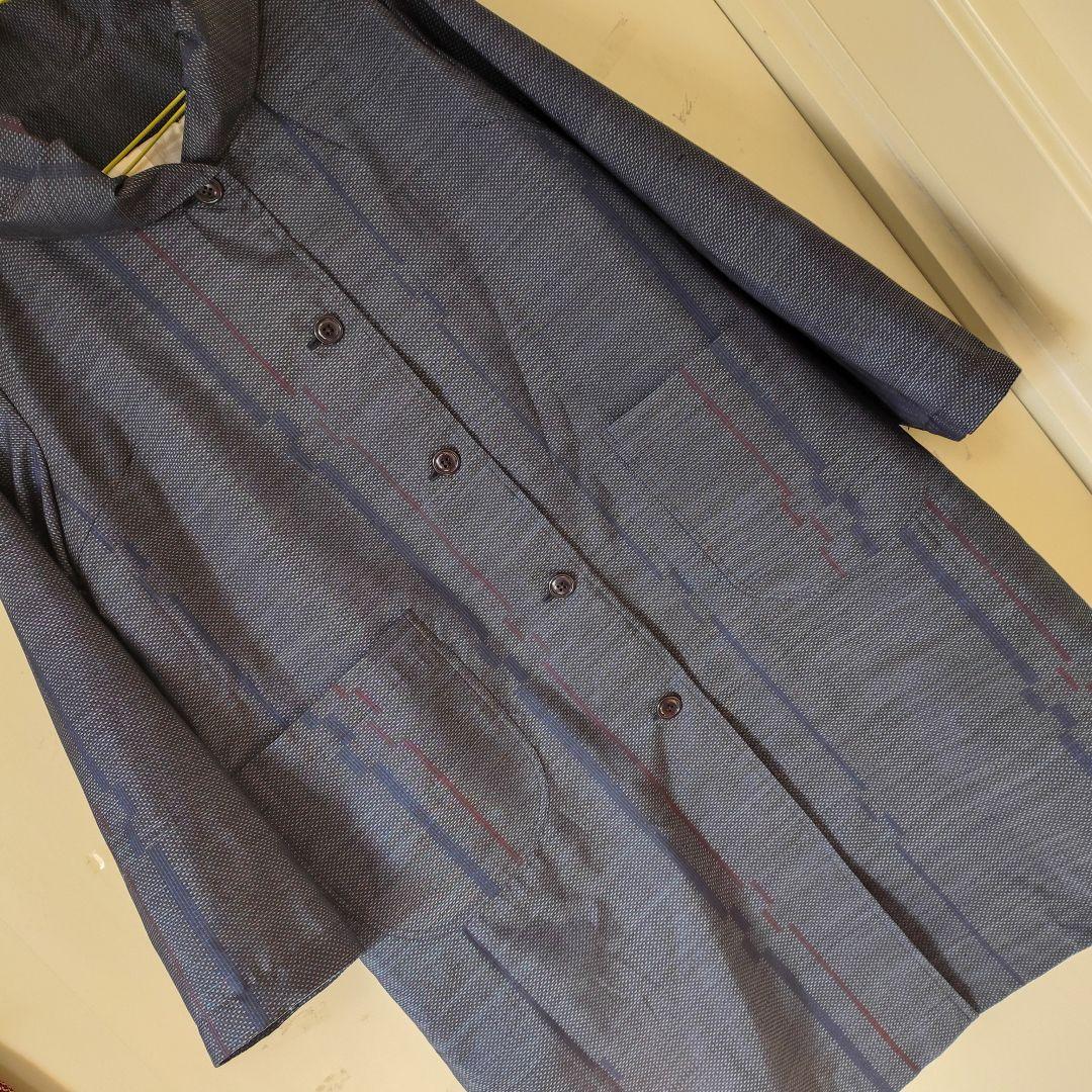 大島紬紺総裏地付きくしゅくしゅ襟ロングコート