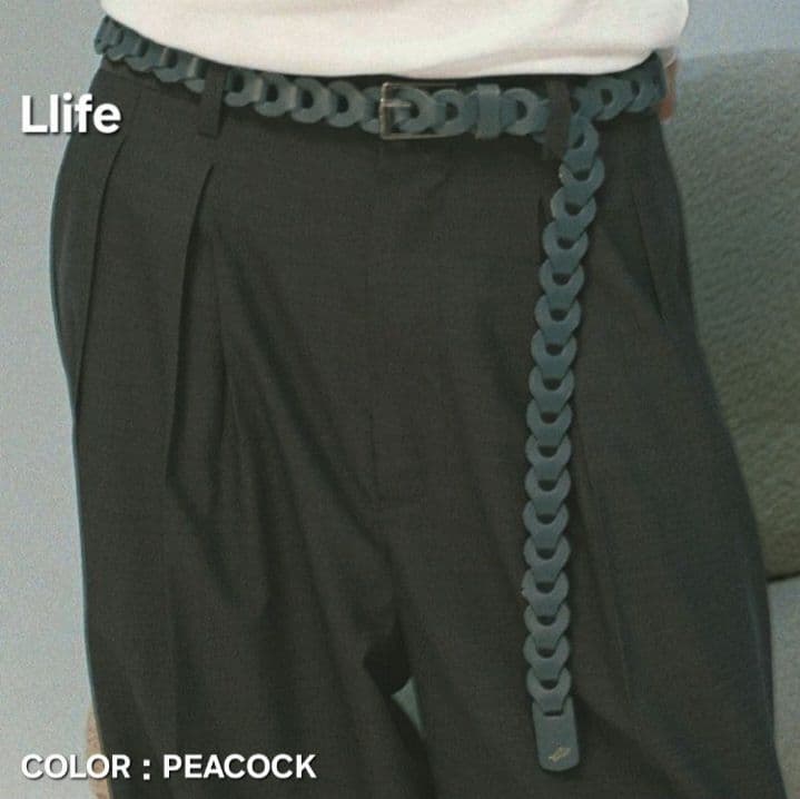 極美品★Llife LEATHER CHAIN BELT PEACOCK