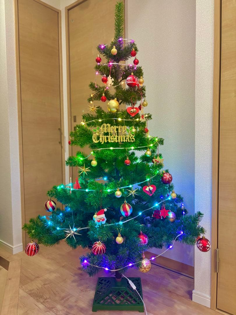 プラスティフロアークリスマスツリー（ジャンク扱い）150cm オーナメント付属