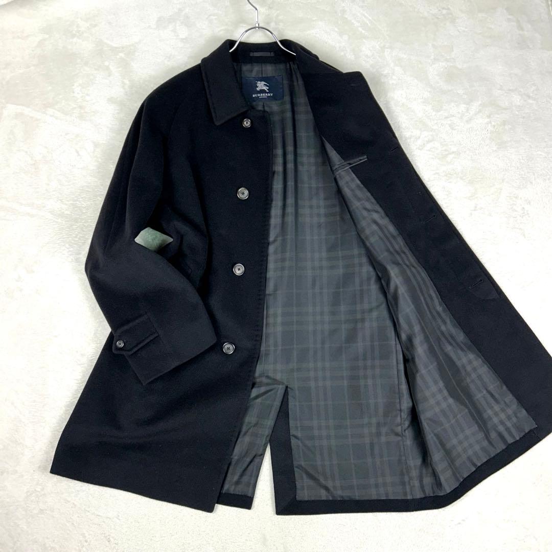 美品☆バーバリーロンドン カシミヤ アンゴラ混 ステンカラーコート チェック L