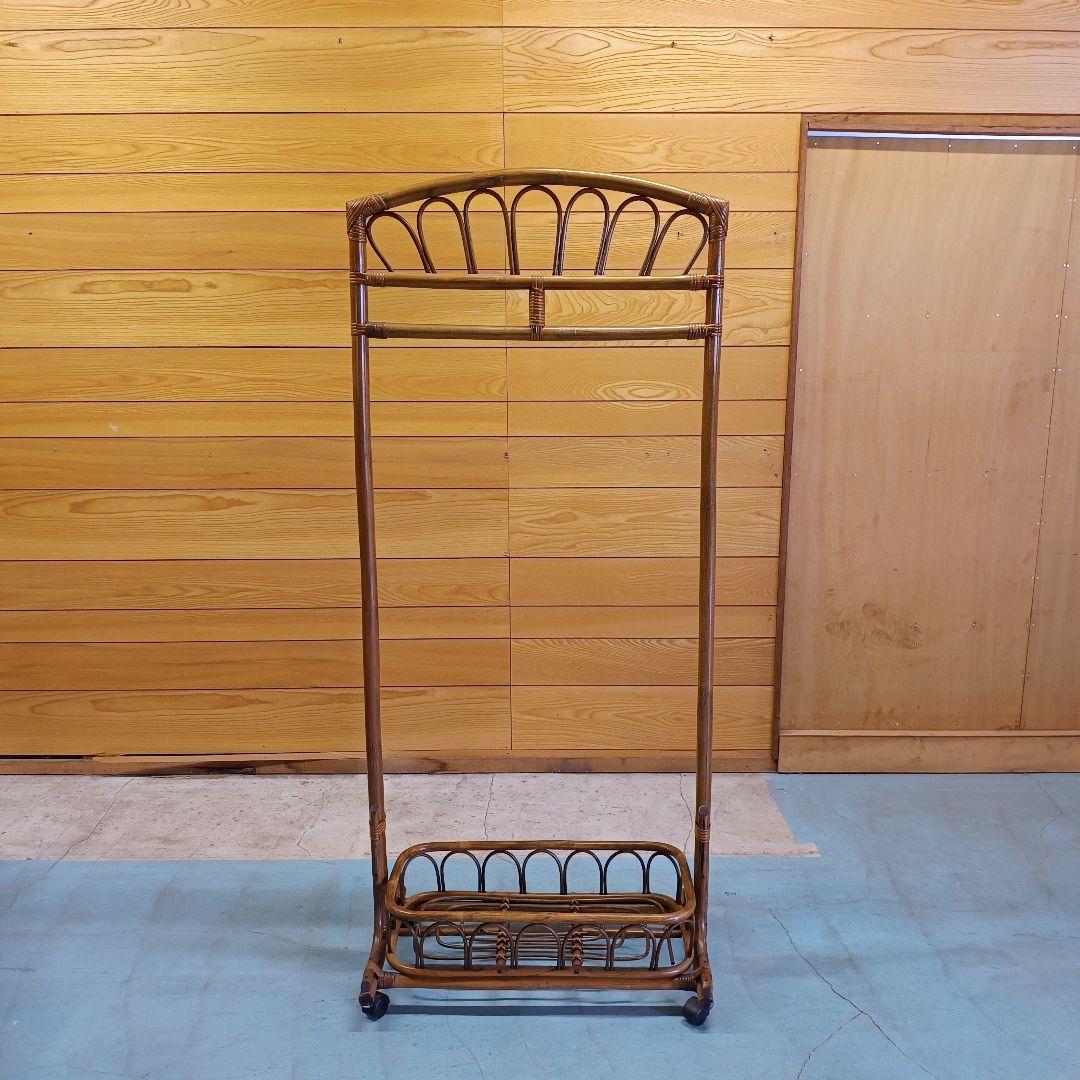 美しい　ラタン　ハンガーラック　コートラック　アンティーク　木製　美品