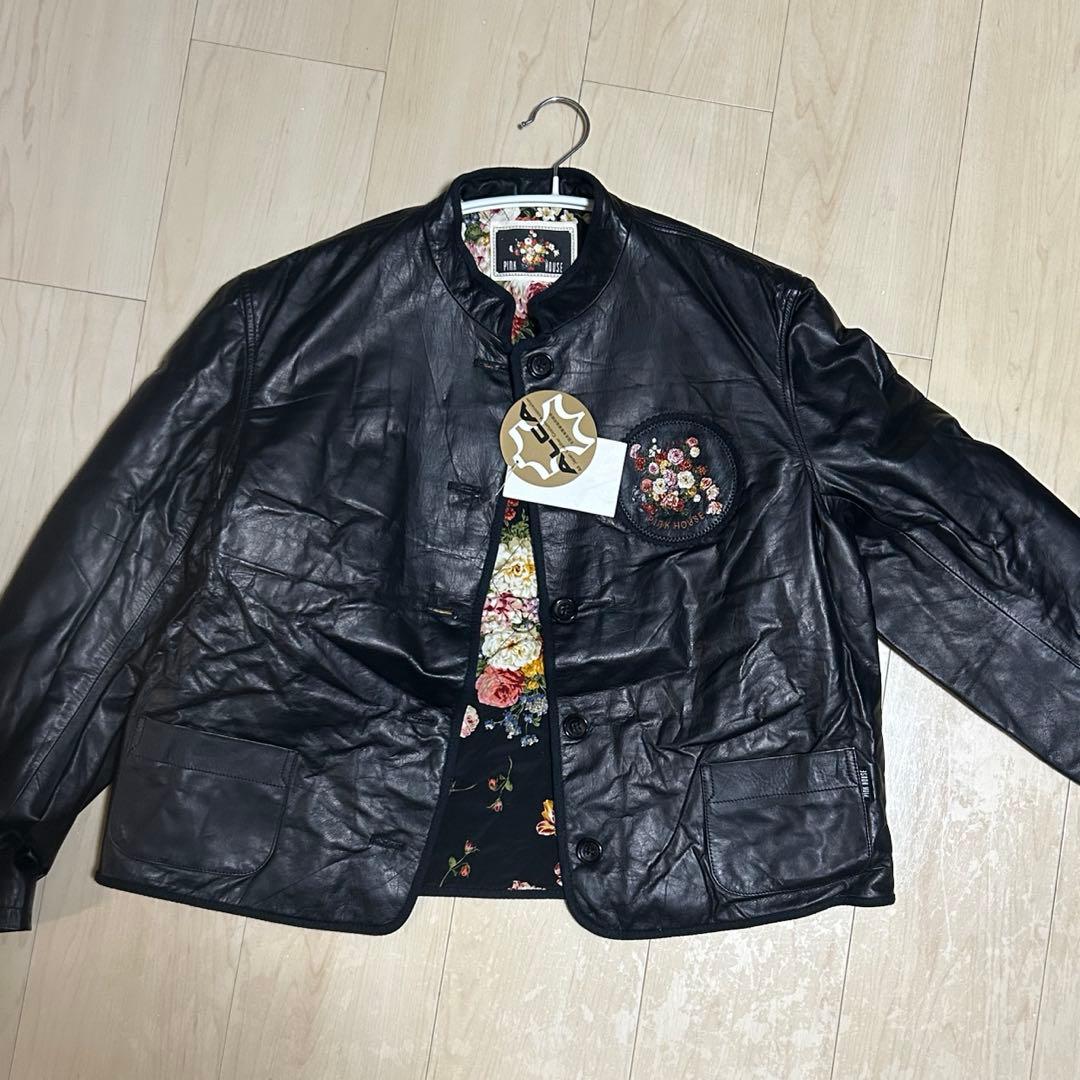 未使用　ピンクハウス　レザージャケット　裏地花柄