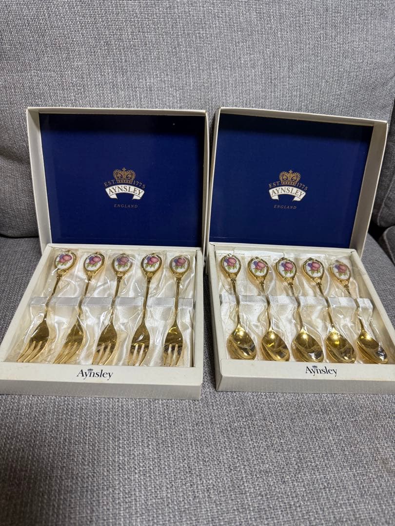 新品 AYNSLEY エインズレイ ゴールド スプーン フォークセット