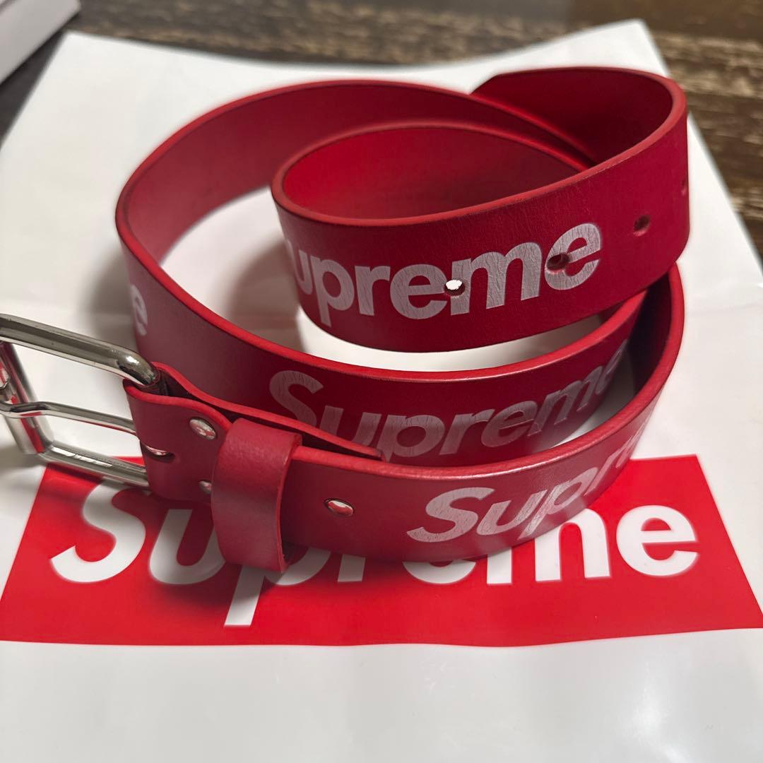 最終値下げSupreme レッド 牛革 ベルト L/XL