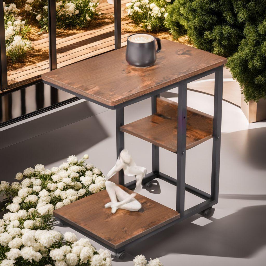 移動も楽々 キャスター付き アンティーク サイドテーブル コの字