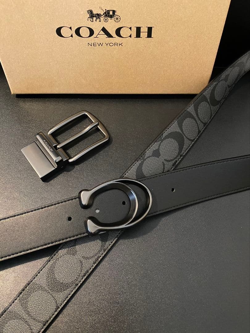 SALE♪コーチ　新品　リバーシブル　バックル回転可能ベルトセット　ビジネス紳士