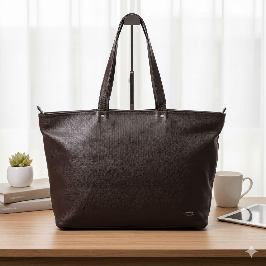 良品✨ポーター リンク メンズ レザー トートバッグ 大容量　A4収納 ブラウン