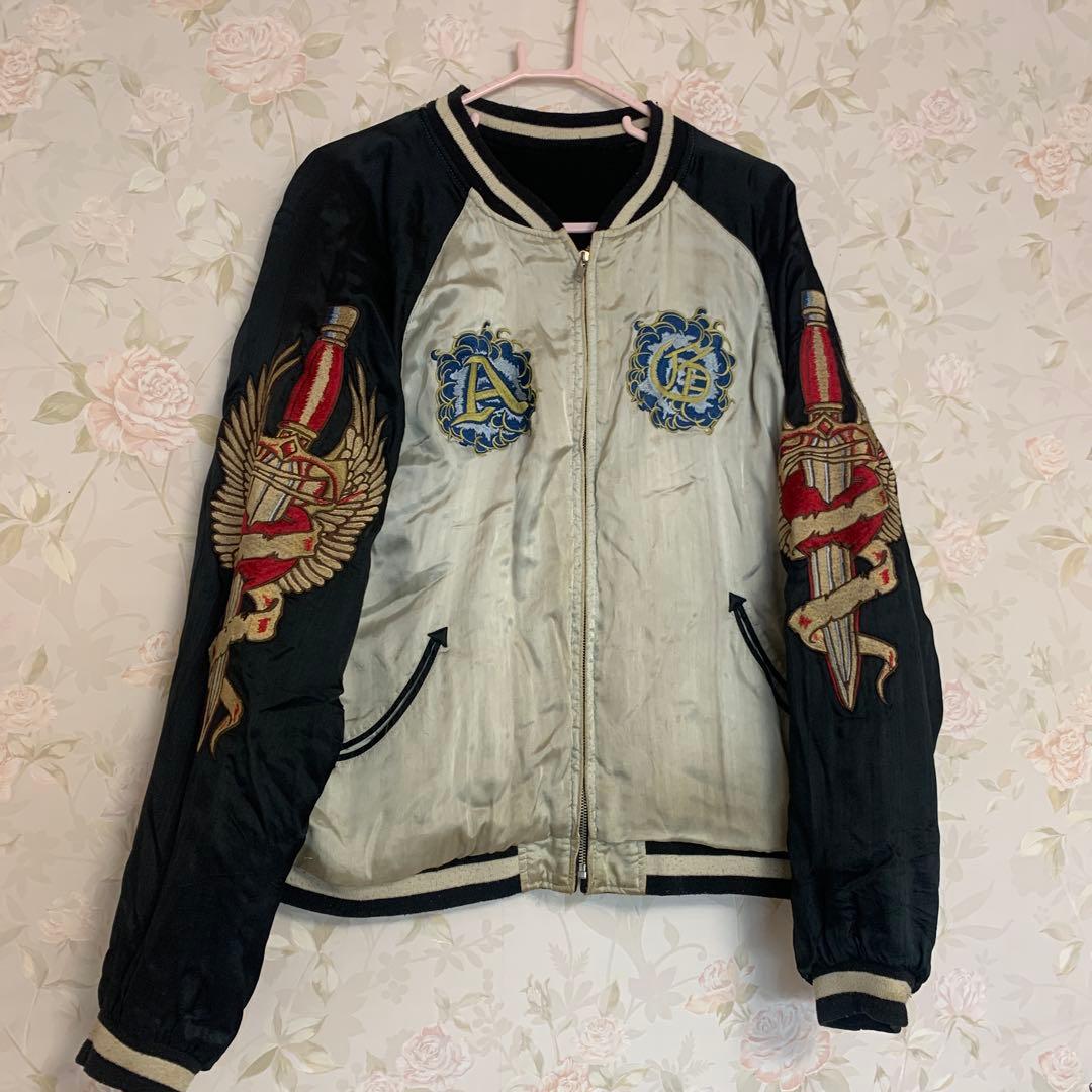 『希少』A &G黒いベルベットスカジャン ドラゴン刺繍リバーシブル