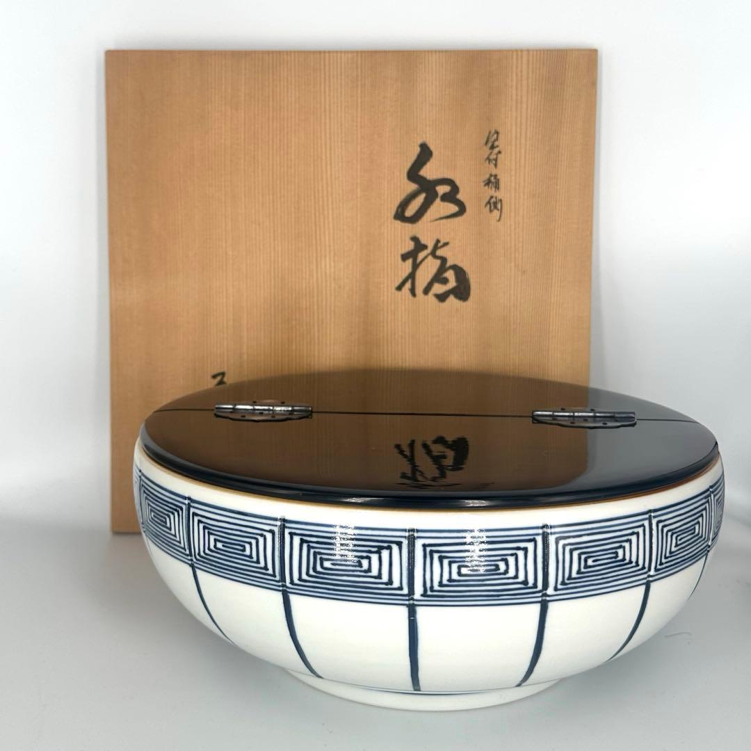 「セール中！」　手塚景雲　染付桶側水指　茶道具　共箱