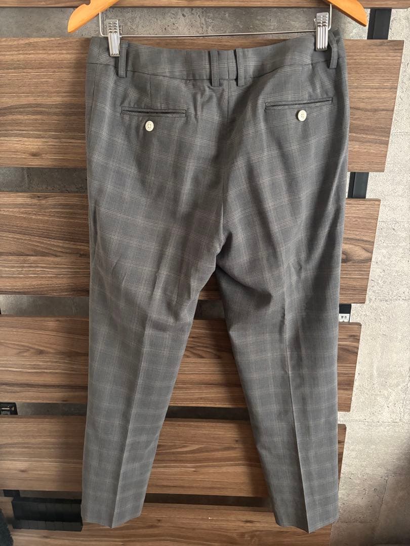 青山　グレー チェック柄 スリムフィット スーツ上下