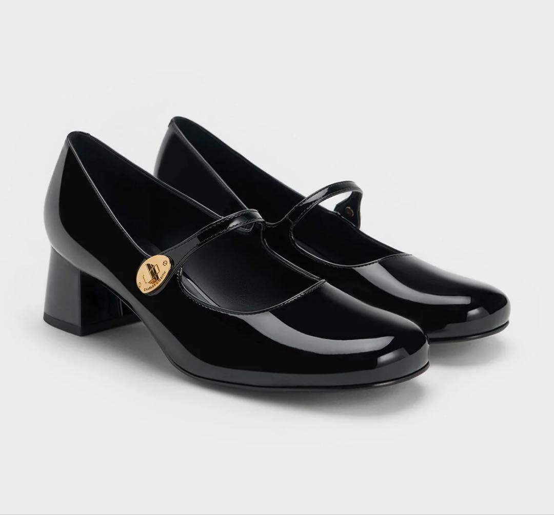 新品　CHARLES&KEITH メタリックバックル ブロックヒール　黒 37