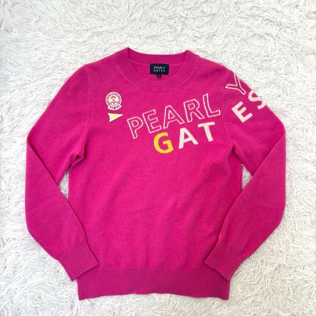 最新 パーリーゲイツ ニット ピンク カシミア ゴルフ ウェア ロゴ