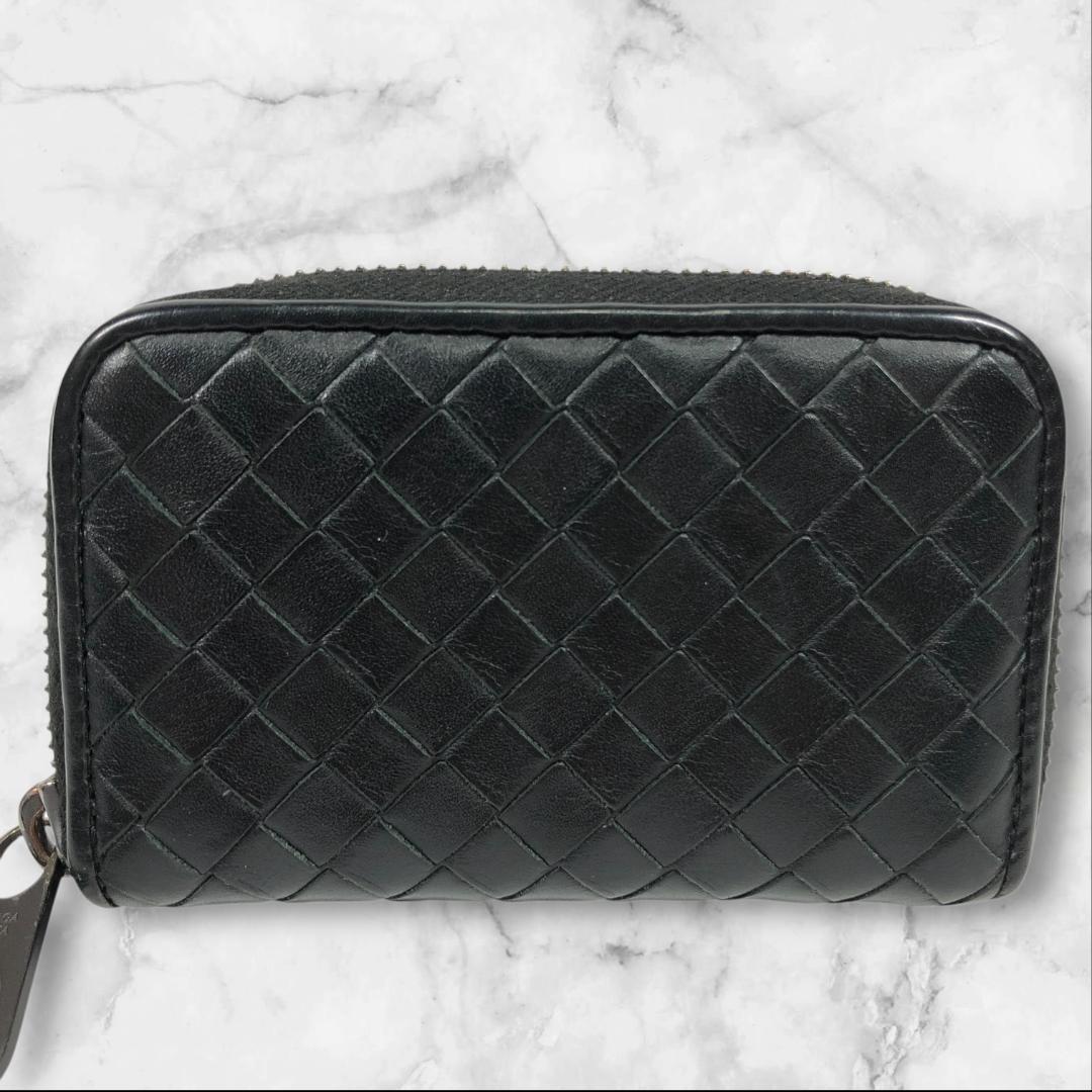 ボッテガヴェネタ ケース イントレチャート 黒 ラウンドファスナー 伊製