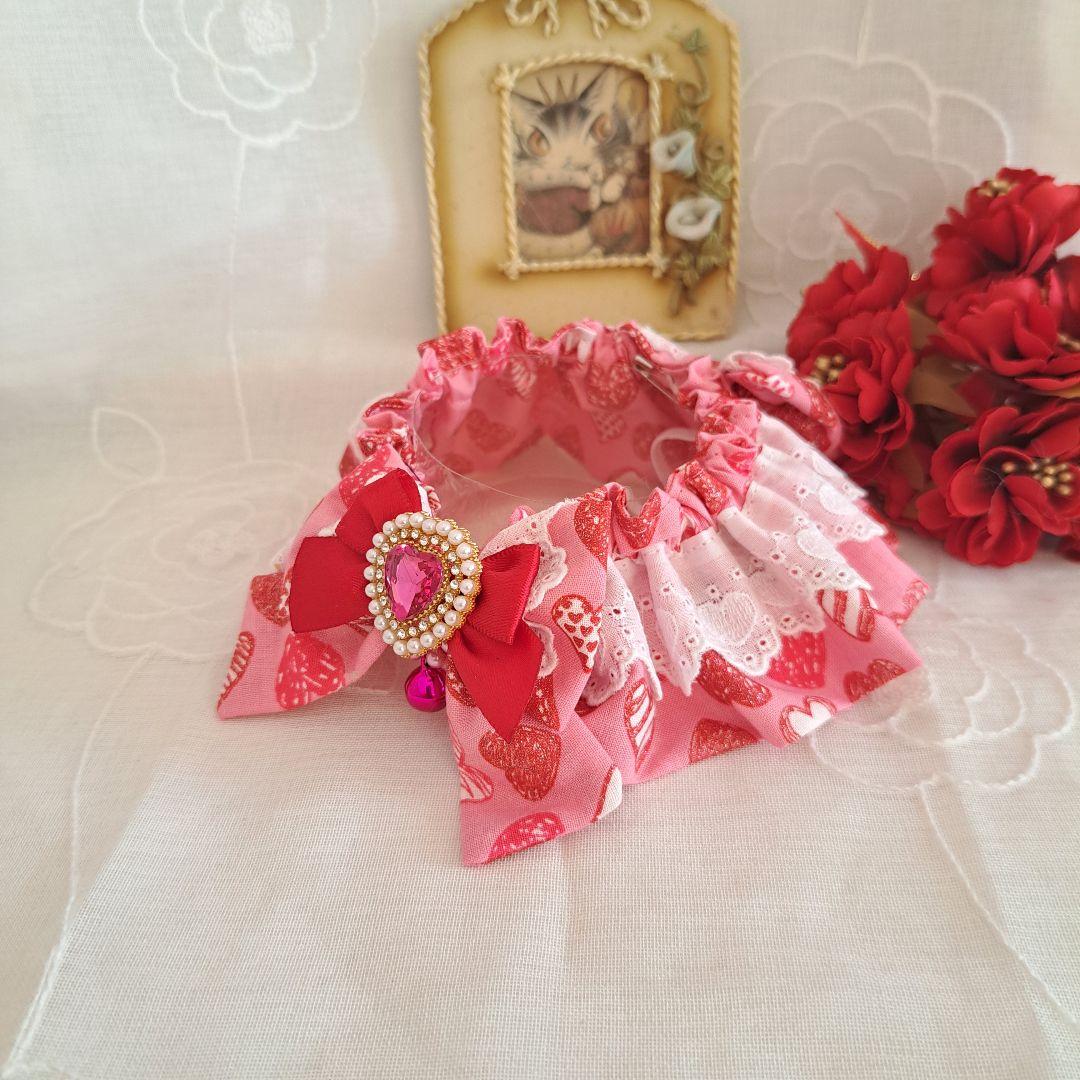 幅広シュシュ、バレンタインハート(ピンク)わんちゃん猫ちゃん用