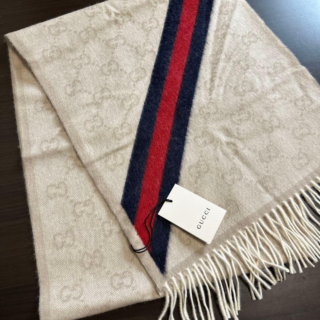 GUCCI マフラー ベージュ ネイビー レッド